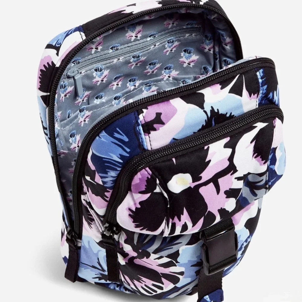 NWT Vera Bradley Plum Pansies Utility Sling Backpack